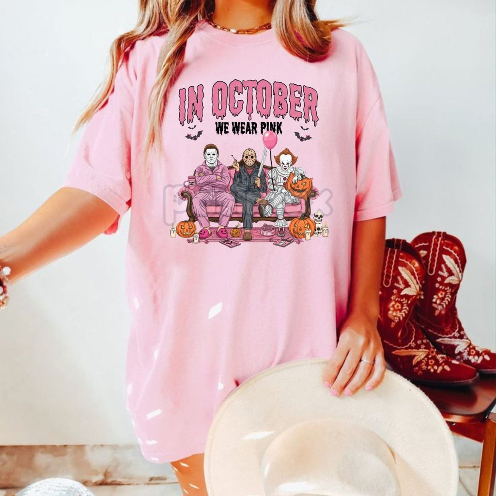 In October We Wear Pink Halloween Graphic T-Shirt