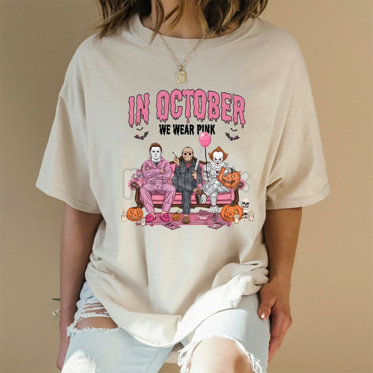 In October We Wear Pink Halloween Graphic T-Shirt