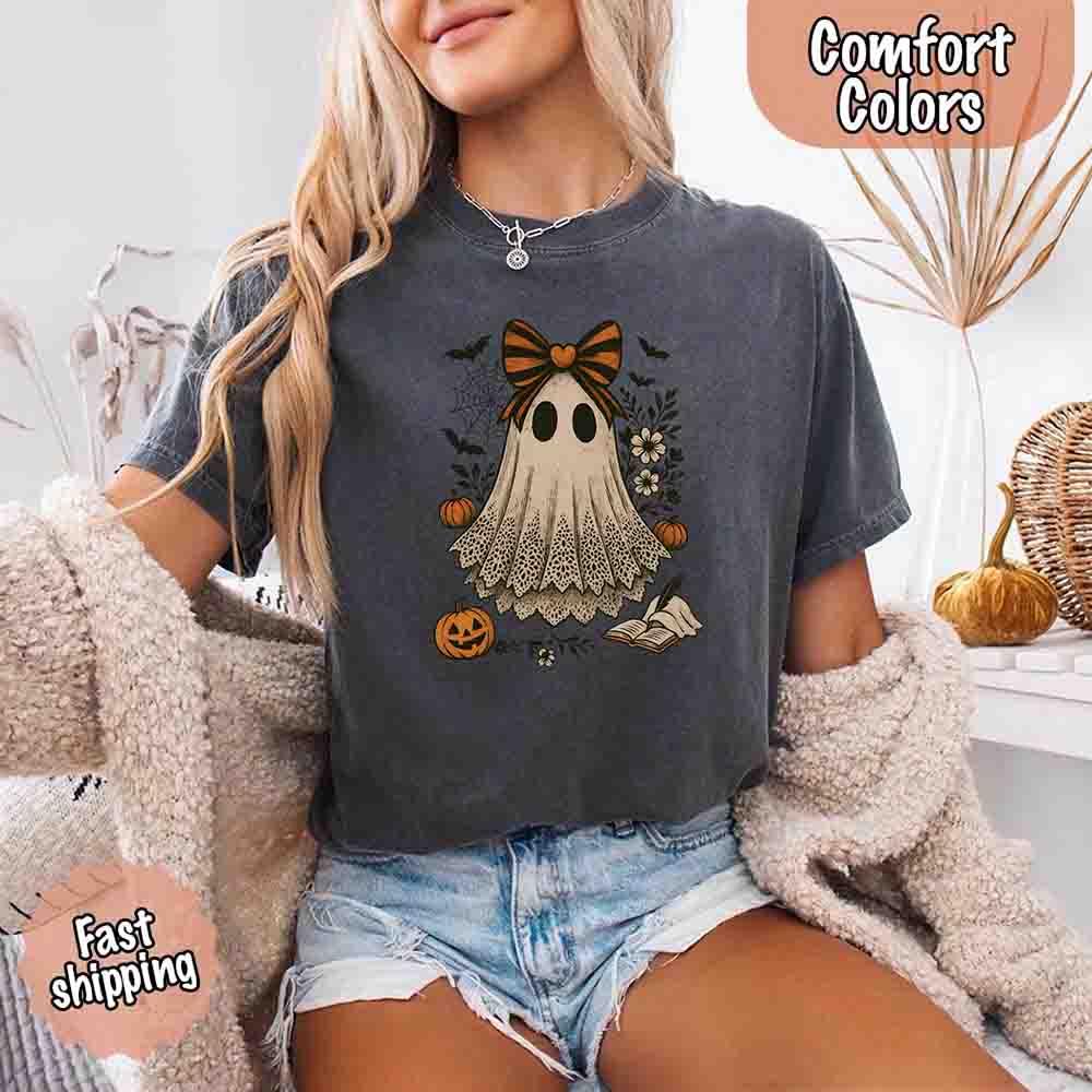 Lace Ghost Comfort Colors Halloween Shirt – Women’s Spooky Tee