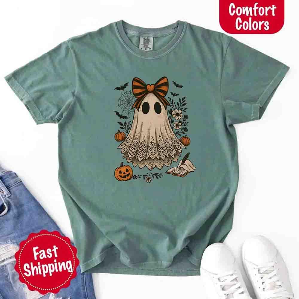 Lace Ghost Comfort Colors Halloween Shirt – Women’s Spooky Tee