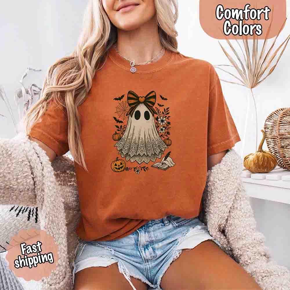 Lace Ghost Comfort Colors Halloween Shirt – Women’s Spooky Tee
